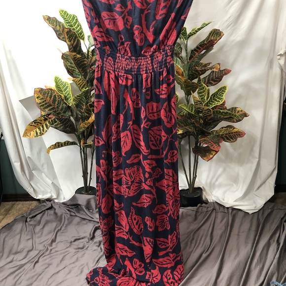 Small Navy blue and red strapless cotton dress, long - Picture 11 of 11